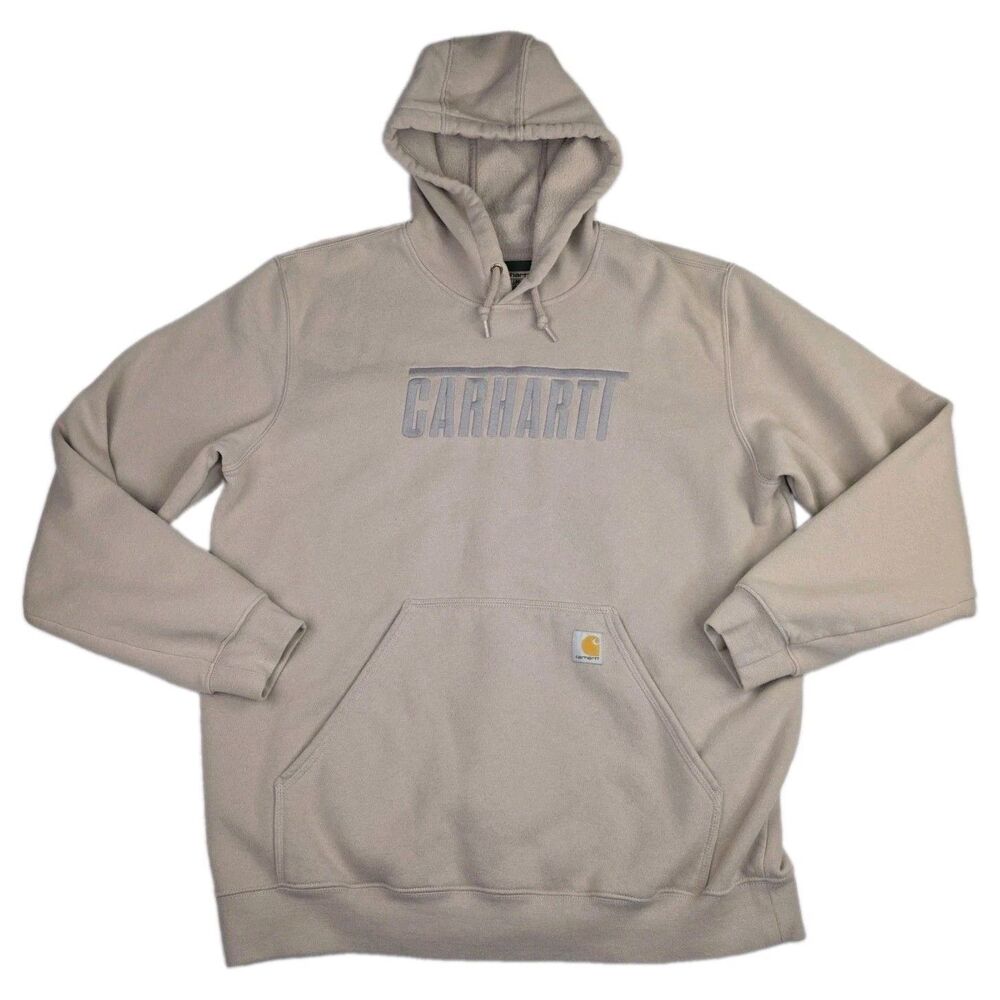 Carhartt Hoodie Mens XL Beige Loose Fit Embroidered Logo Pullover Oversized